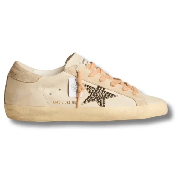 Super-Star LTD in leather with beige suede star with Swarovski studs