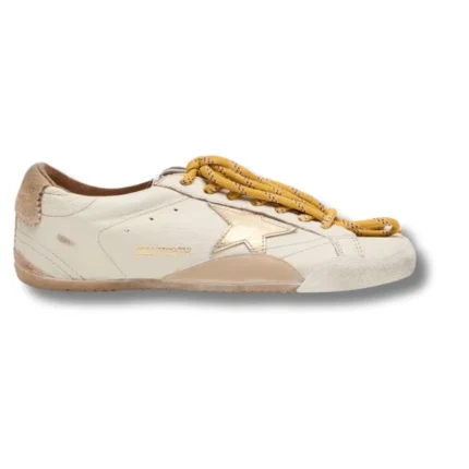 Women's True-Star in white nappa leather with gold star and beige suede heel tab