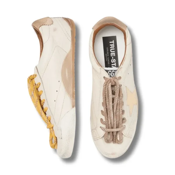 Women's True-Star in white nappa leather with gold star and beige suede heel tab