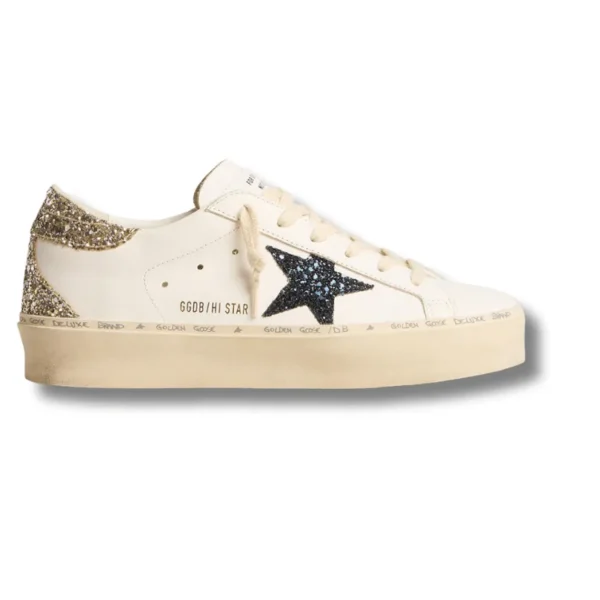 Women's Hi Star with blue glitter star and platinum glitter heel tab