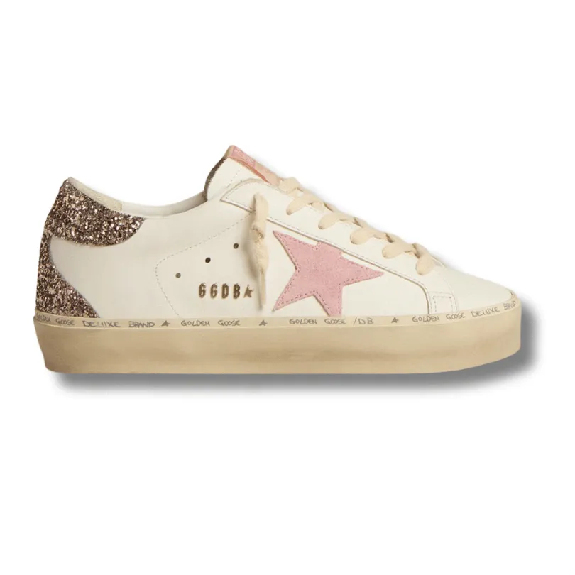 Hi Star in white leather with pink suede star and pink glitter heel tab