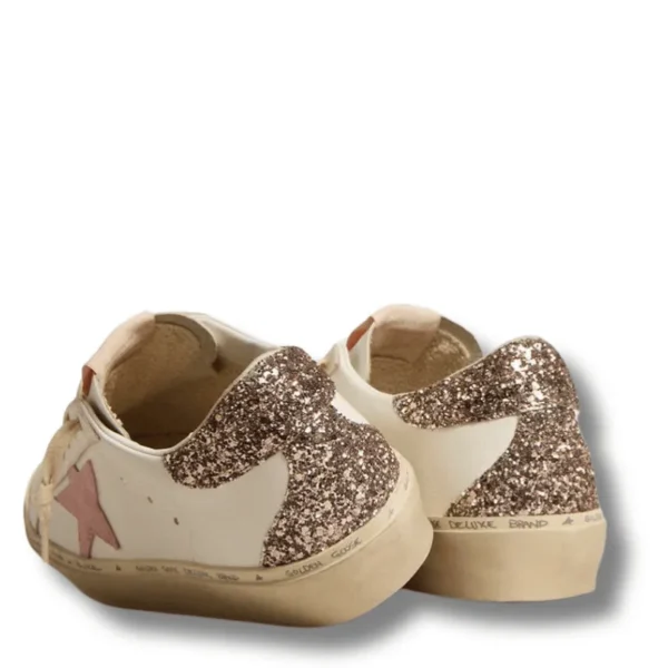 Hi Star in white leather with pink suede star and pink glitter heel tab