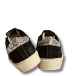 Women’s Hi Star in black leather with silver glitter heel tab